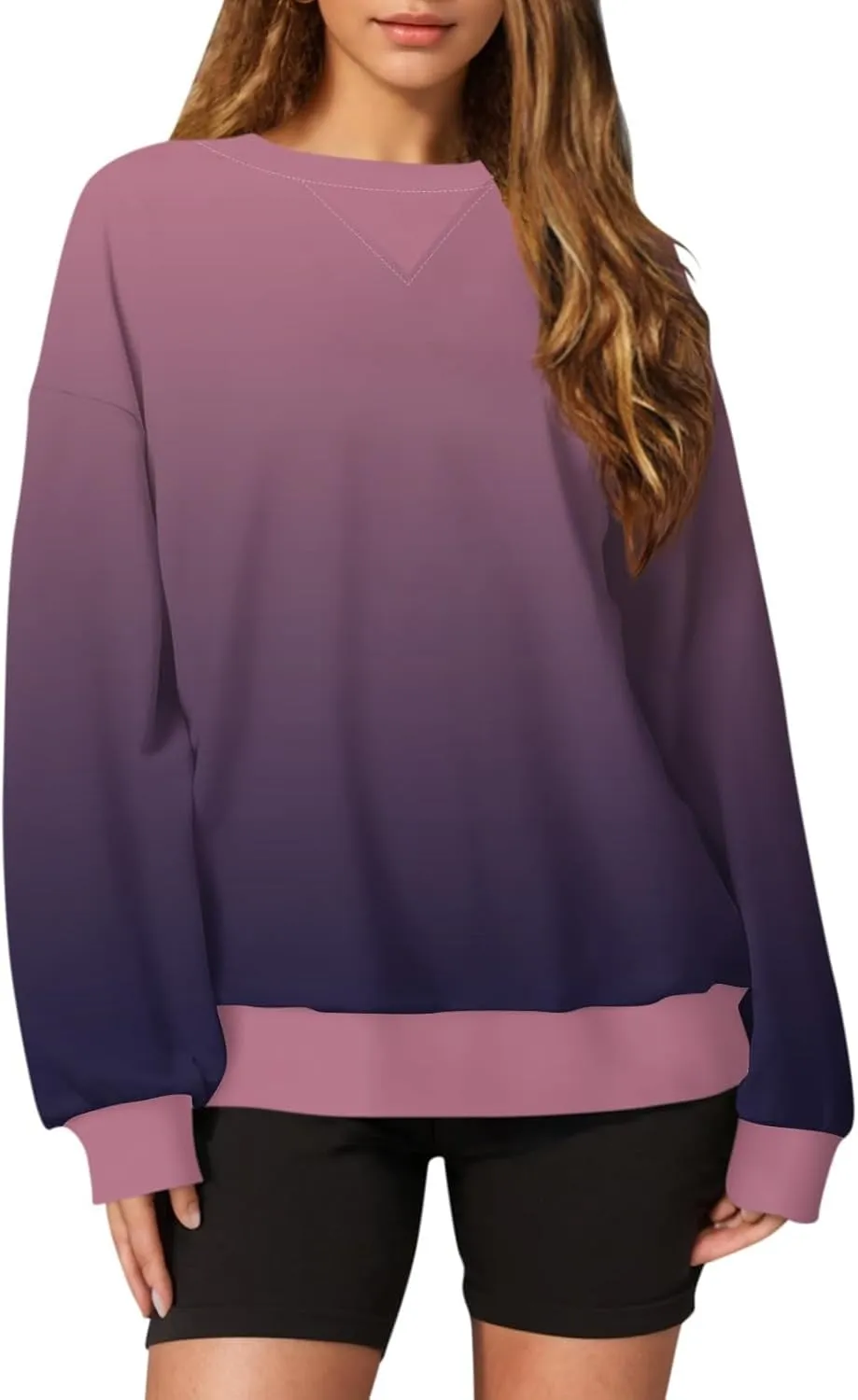 2024 Womens Oversized Graphic Crewneck Sweatshirt Long Sleeve Color Block Pullover Tops Casual Loose Shirt Fashion
