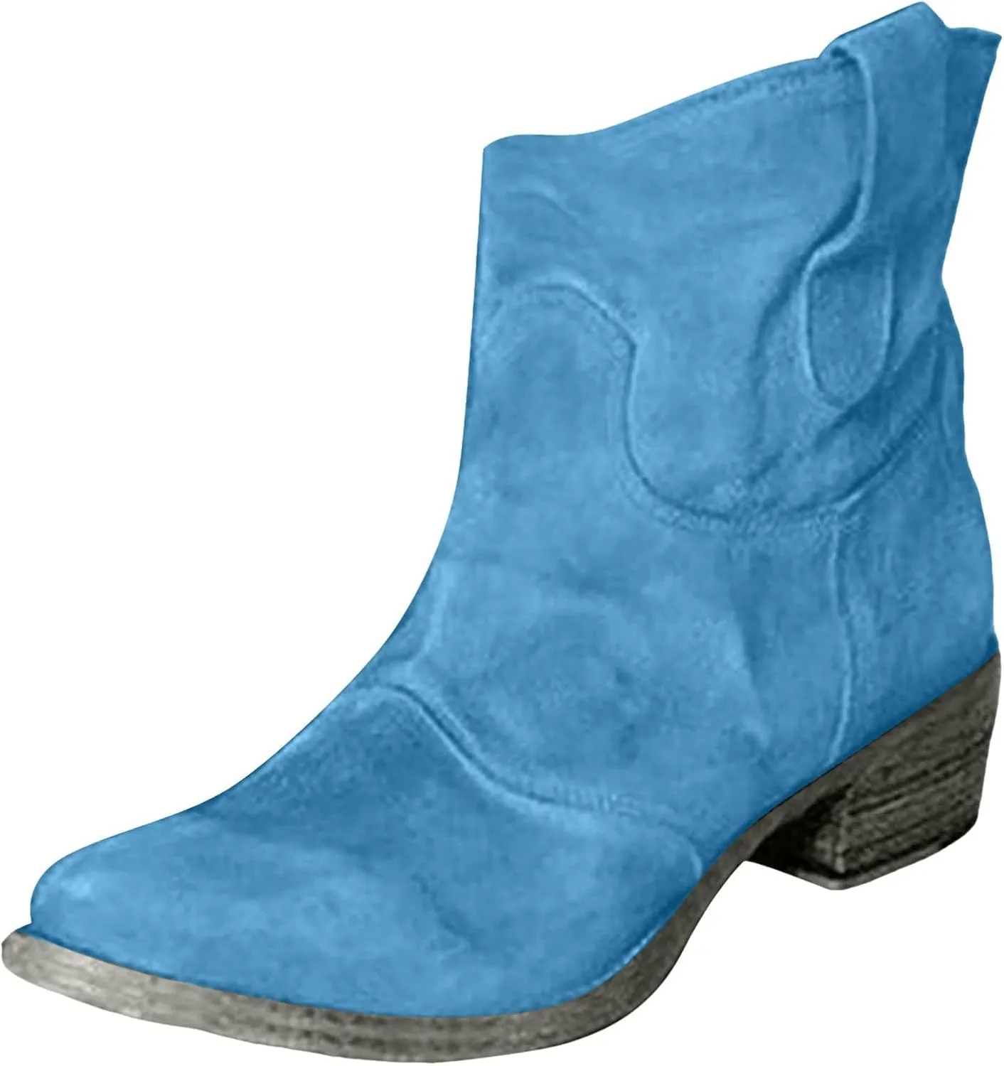 2025 Western Cowboy Ankle Boots for Women,Low Heel Mid Calf Cowgirl Boots Slip On Round Toe Chunky Heel Fashion Retro Classic Boots Suede Back Zipper Fall Short Ankle Booties