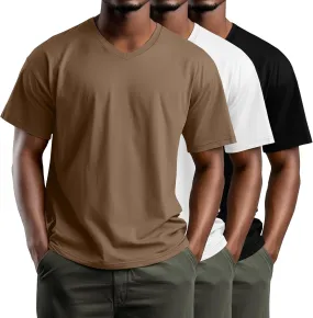 3 Pack Men's 95% Cotton Big and Tall Shirts V Neck L-5xl Plus Size Short Sleeve Soft Casual 2025 Summer Tee