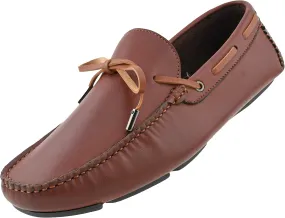 Amali Huber - Mens Dress Shoes - Moccasins for Men - Mens Loafers - Mens Moccasins with String Ornament - Mens Driving Shoes - Mens Fashion Shoes, Cognac Size 9.5