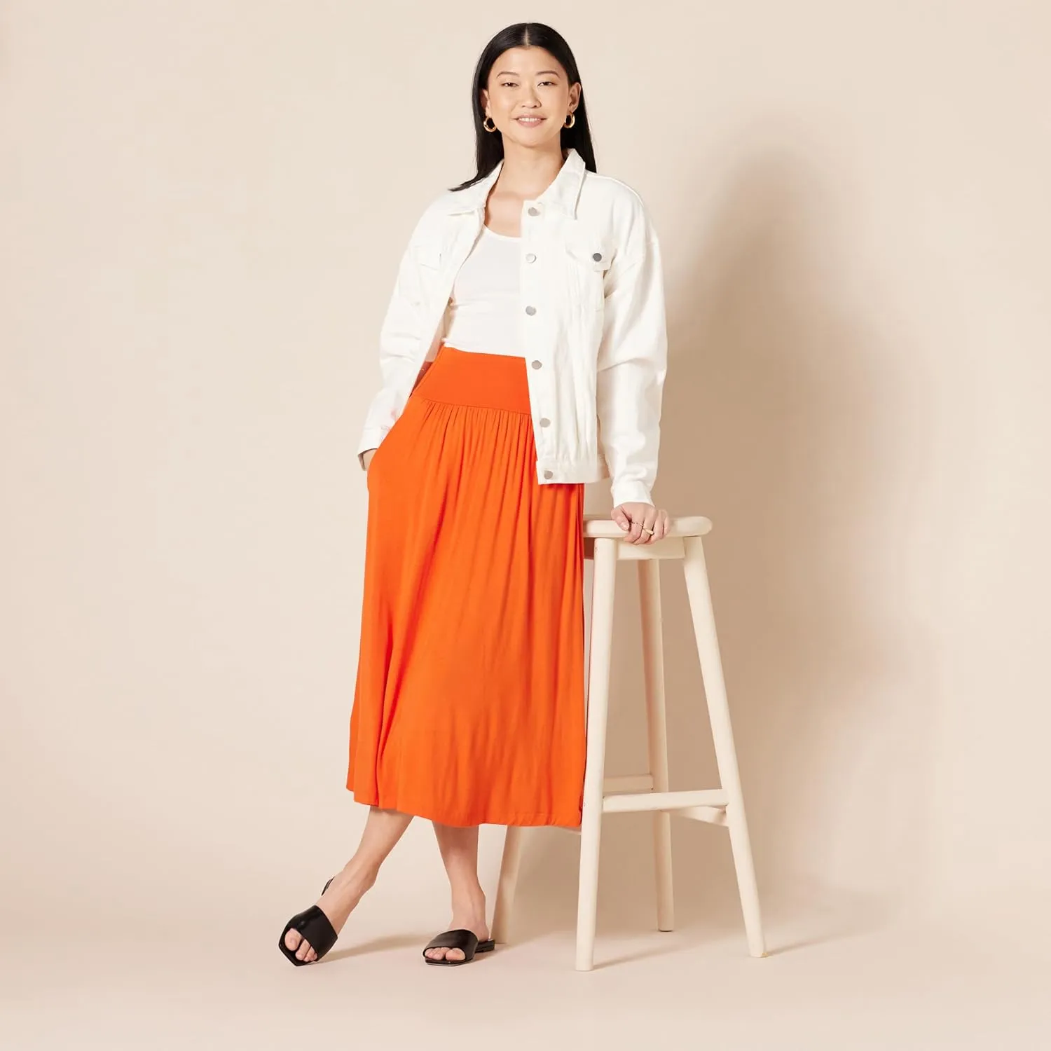 Amazon Essentials Women's Jersey Pull On Midi Length Skirt