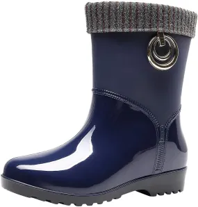 AMDBEL Women Rain Boots Size 5, Women's Short Rain Boots Rubber Waterproof Garden Boots Elastic Slip On Ankle Chelsea Boot Fashion Insulated Rain Shoe for Outdoor Work Thick Sole