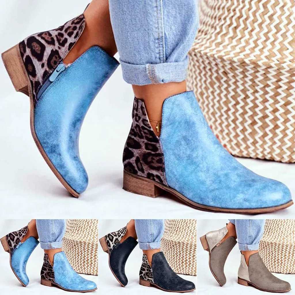 Ankle Booties for Women Low Heel,Ankle Boots Hiking Booties V Cut Ankle Heels Low Heel Block Chunky Shoes Zipper Boot