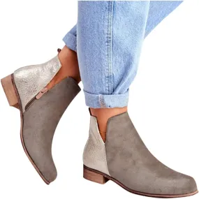 Ankle Booties for Women Low Heel,Ankle Boots Hiking Booties V Cut Ankle Heels Low Heel Block Chunky Shoes Zipper Boot