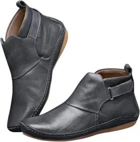 Ankle Boots for Women No Heel New Arch Support Booties Side Zipper Vintage Leather Damping Shoes Platform Heel Boots