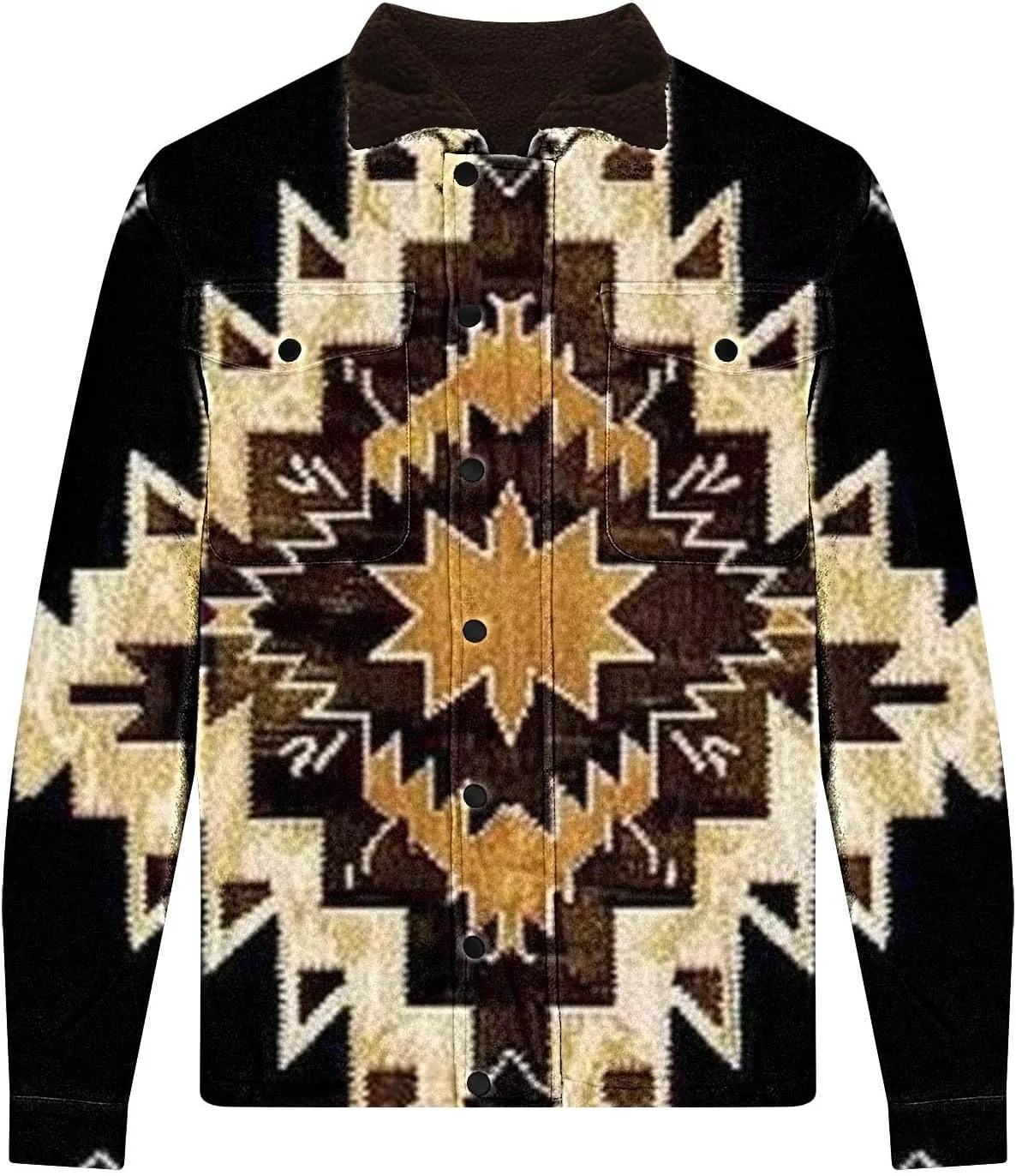 Aztec Jacket for Men Winter Warm Fleece Lined Casual Tribal Printed Coats Thicken Sherpa Lined Zip Up Outerwear