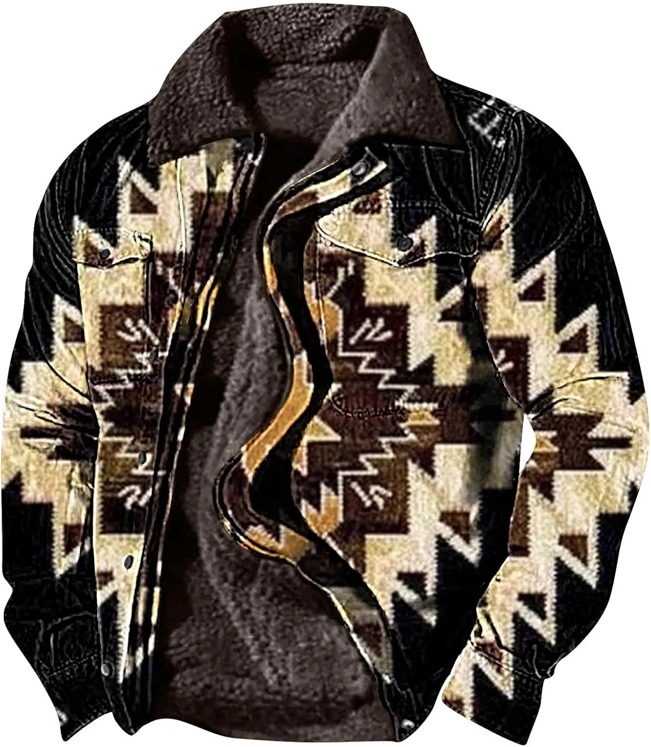 Aztec Jacket for Men Winter Warm Fleece Lined Casual Tribal Printed Coats Thicken Sherpa Lined Zip Up Outerwear