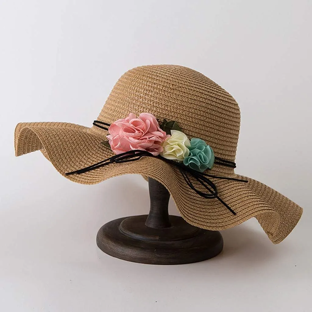 Beach Straw Hats for Women Sun Hat with Wide Brim Flower Summer Floppy Beach Hats Packable Floppy Straw Garden Hat