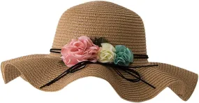 Beach Straw Hats for Women Sun Hat with Wide Brim Flower Summer Floppy Beach Hats Packable Floppy Straw Garden Hat