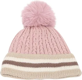 Beanie for Women with Pompom,Women's Winter Stripes Beanies Hats,Trendy Cute Warm Chunky Knit Skullies Hat Skull Cap