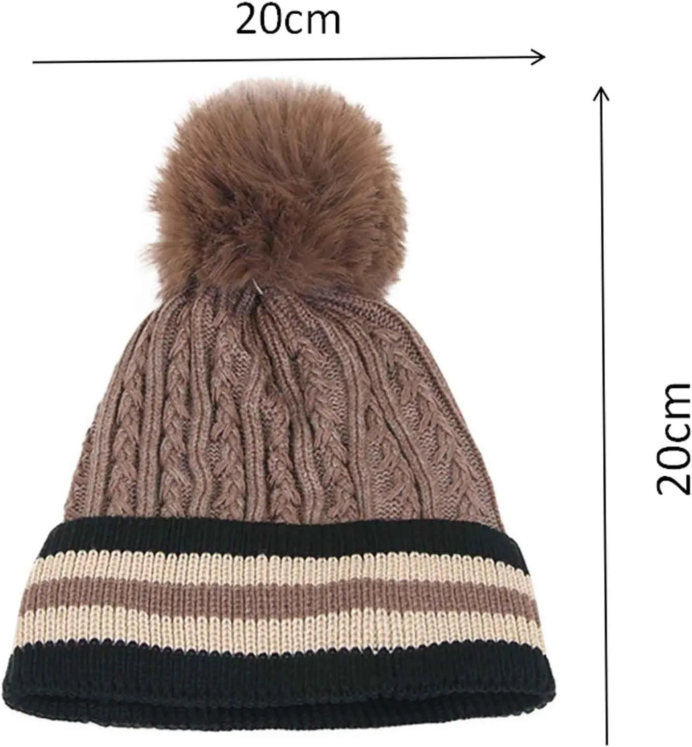 Beanie for Women with Pompom,Women's Winter Stripes Beanies Hats,Trendy Cute Warm Chunky Knit Skullies Hat Skull Cap