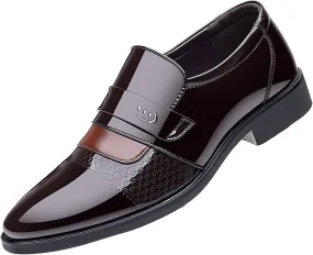 Black Oxfords Shoes for Men Casual Fashion Summer and Autumn Men Leather Shoes Low Heeled Pointed Toe Slip On Business Simple Solid Color Cap Toe Oxfords