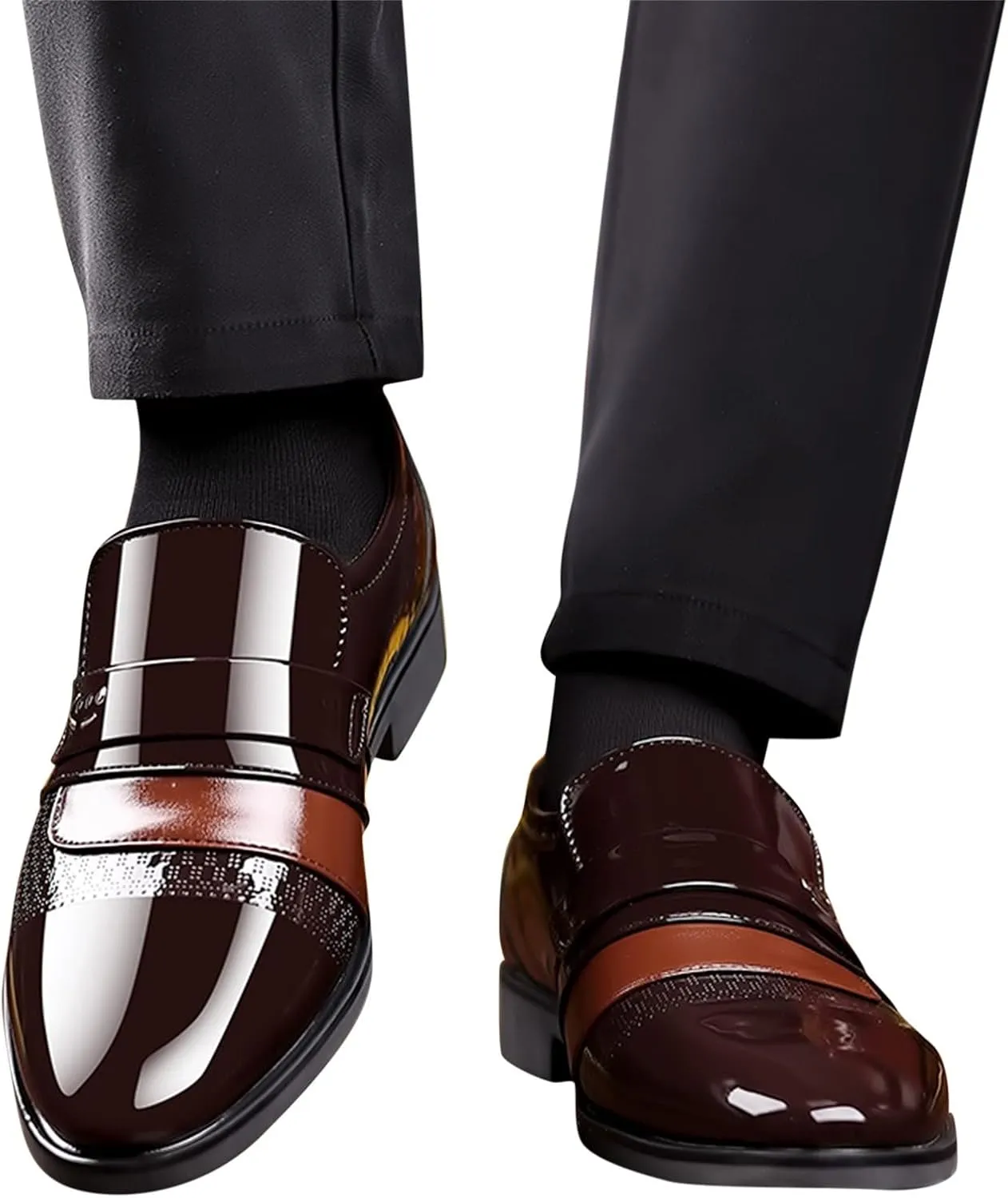Black Oxfords Shoes for Men Casual Fashion Summer and Autumn Men Leather Shoes Low Heeled Pointed Toe Slip On Business Simple Solid Color Cap Toe Oxfords