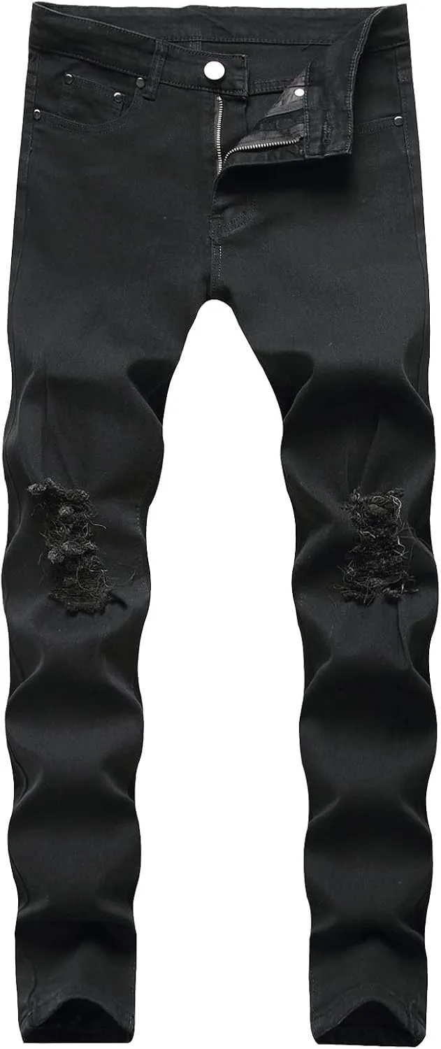 Black Skinny Jeans for Men Ripped Jeans Fit Jeans Baggy Flex Jeans Relaxed Long Denim Pants Streetwear