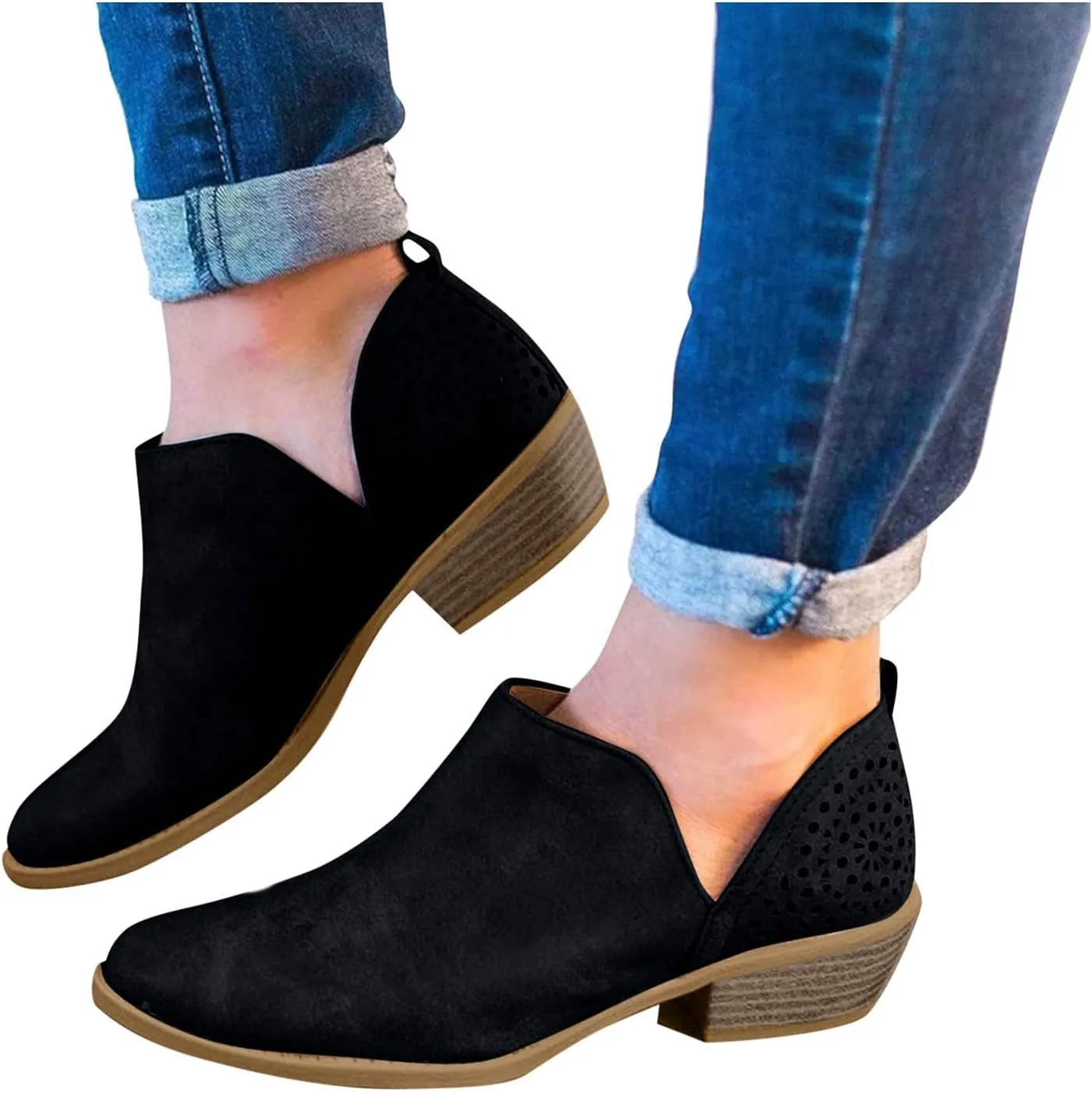Booties for Women Platform Ankle Boots Western Cowboy Boots Pointed Toe Fashion Retro Classic Low Heel Ankle Booties