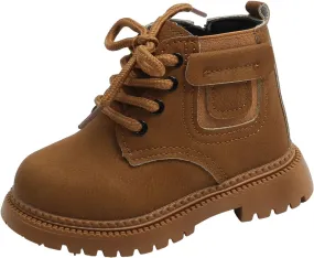 Boots for Girls Fashion Leather Hiking Snow Boots Little Kid High Top Dress Shoes Lace Up Non-Slip Texture Sole Boot
