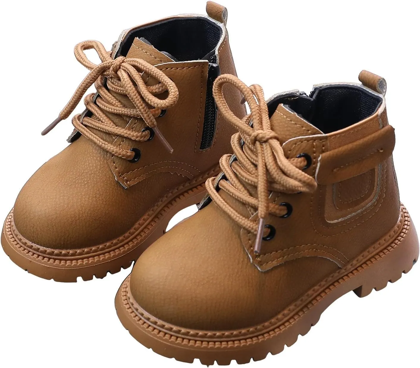 Boots for Girls Fashion Leather Hiking Snow Boots Little Kid High Top Dress Shoes Lace Up Non-Slip Texture Sole Boot