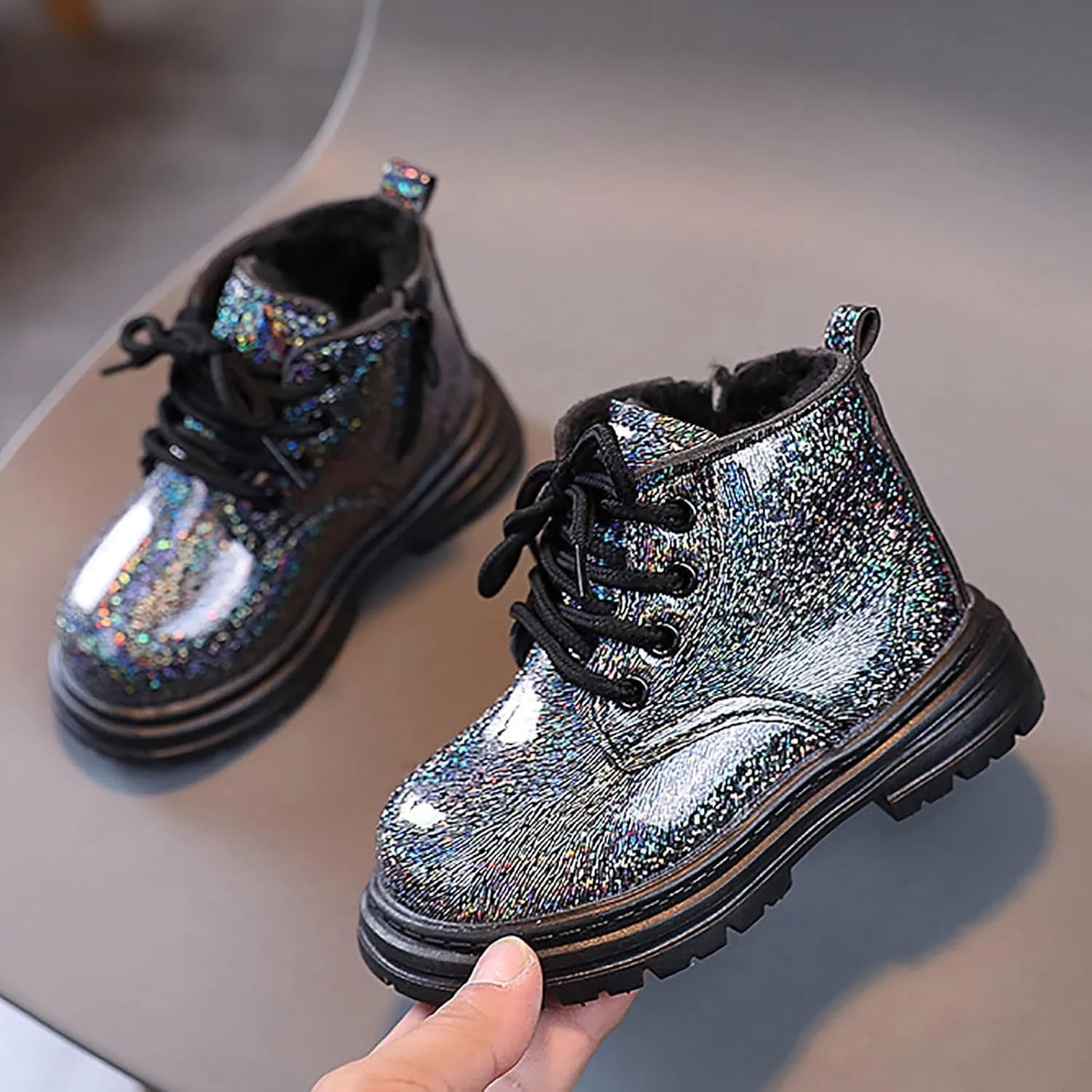 Boots for Girls Kids Girl Boots Bright Color Side Zipper Cute Ankle Kids Boots Snow Boots and Cashmere Warm Cotton Shoes