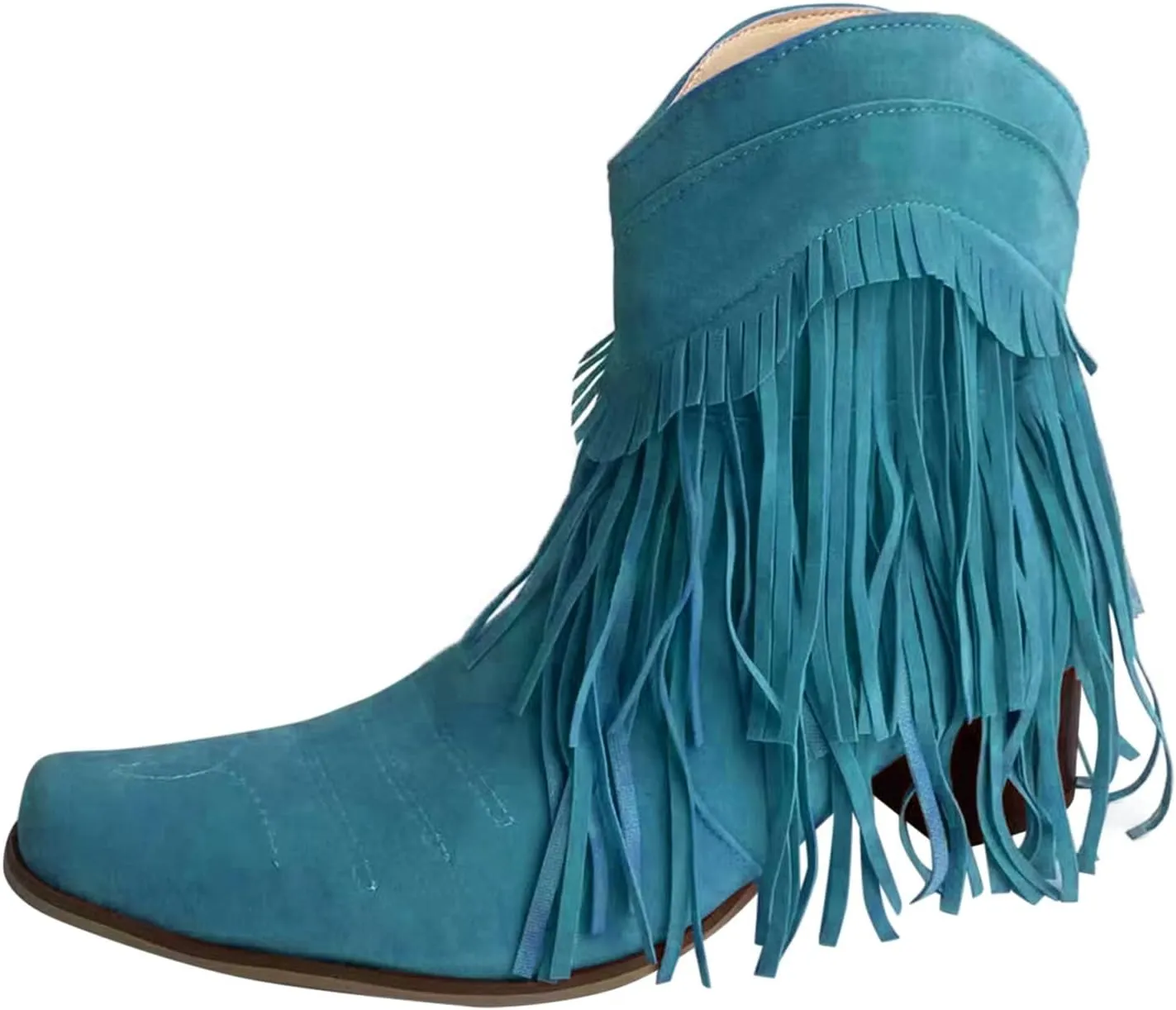 Boots for Women Flat Hollow Ankle Boots Low Chunky Block Stacked Heel Boots Slip On Pointed Toe Western Shoes 52