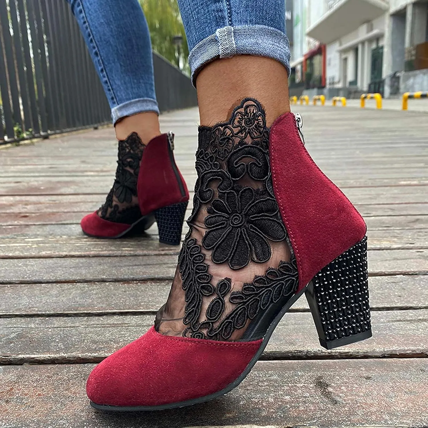 Boots for Women Low Heel Ankle Bootie Winter Lace up Low Stacked Block Heel Mid Calf Military Combat Boots 52