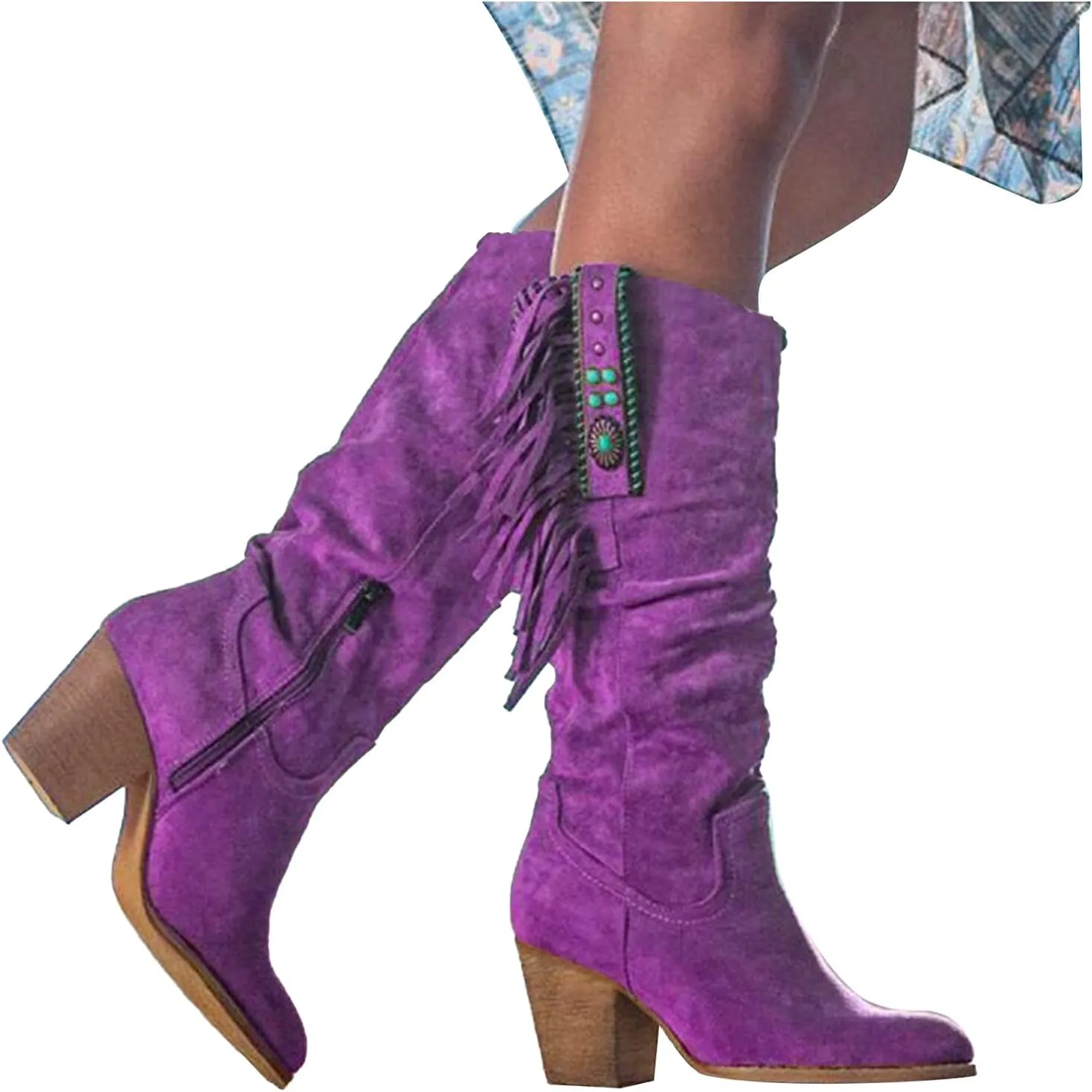 Boots for Women Low Heel Rhinestone Ankle Booties Comfy Short Boots Chunky Block Western Shoes 52