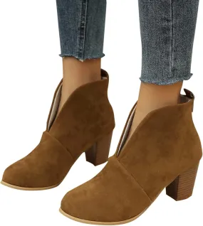 Boots for Women Platform Low Heel Ankle Boots Western Cowboy Pointed Toe Fashion Retro Classic Pull-On Ankle Boots