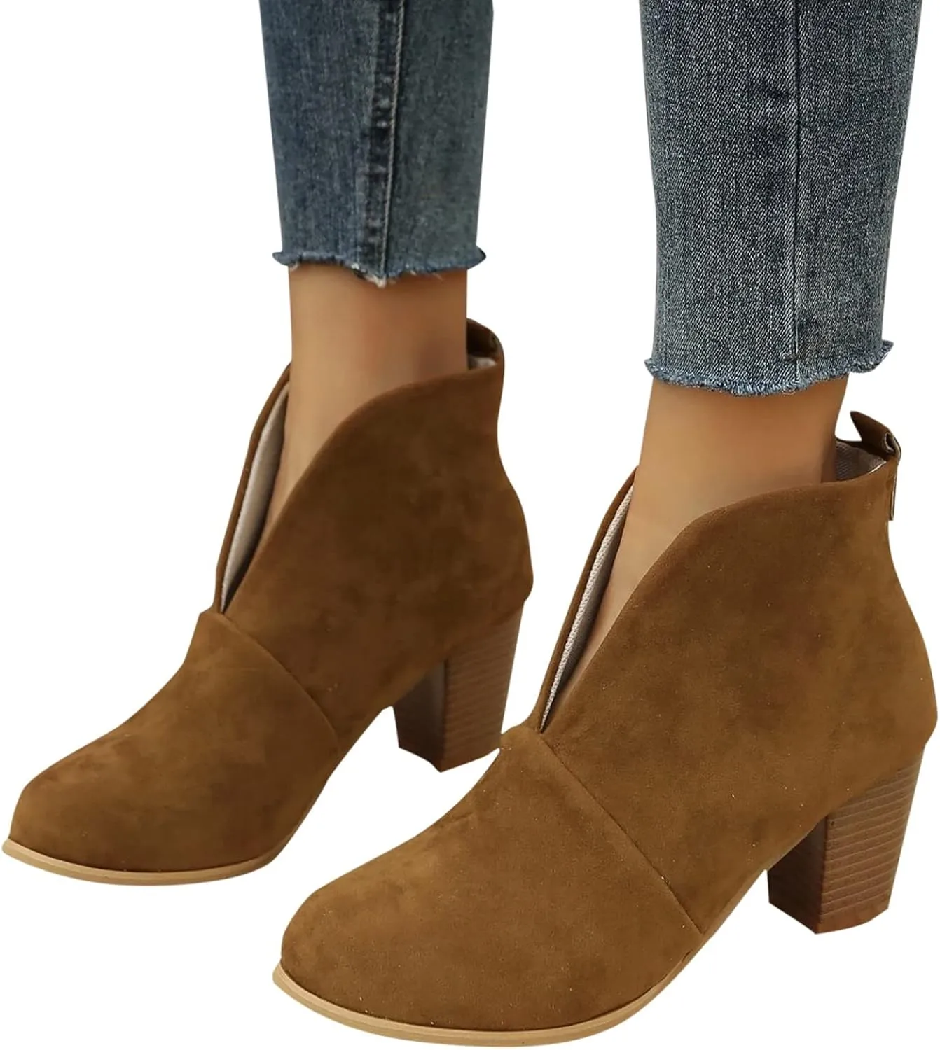 Boots for Women Platform Low Heel Ankle Boots Western Cowboy Pointed Toe Fashion Retro Classic Pull-On Ankle Boots