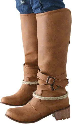 Boots for Women Western Cowgirl Cowboy Boots Wide Calf Round Toe Vintage Embroidered Pull On Booties Shoes