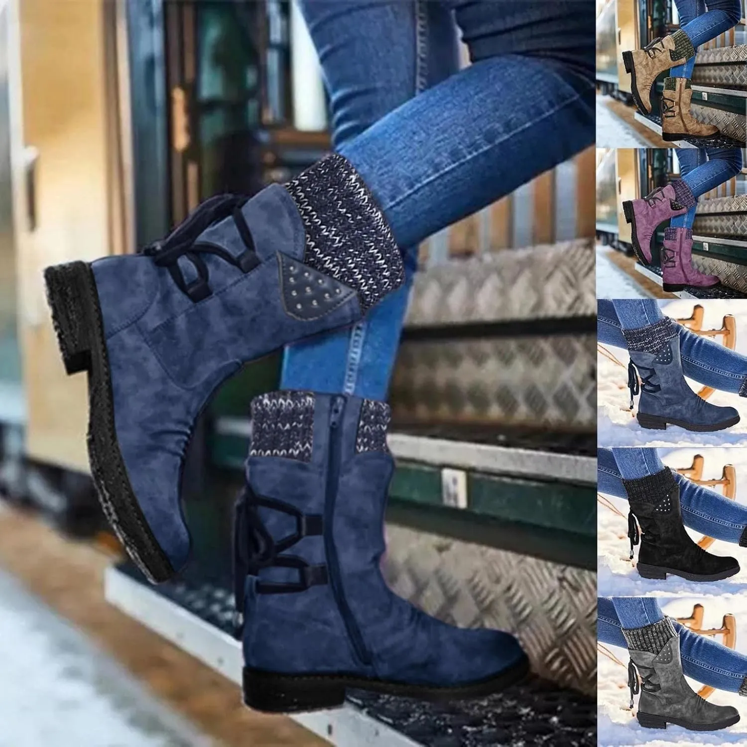Boots for Women Winter Hiking Boots Keep Warm Anti-Slip Soft Sole Warm Fur Lined Winter Ankle Booties