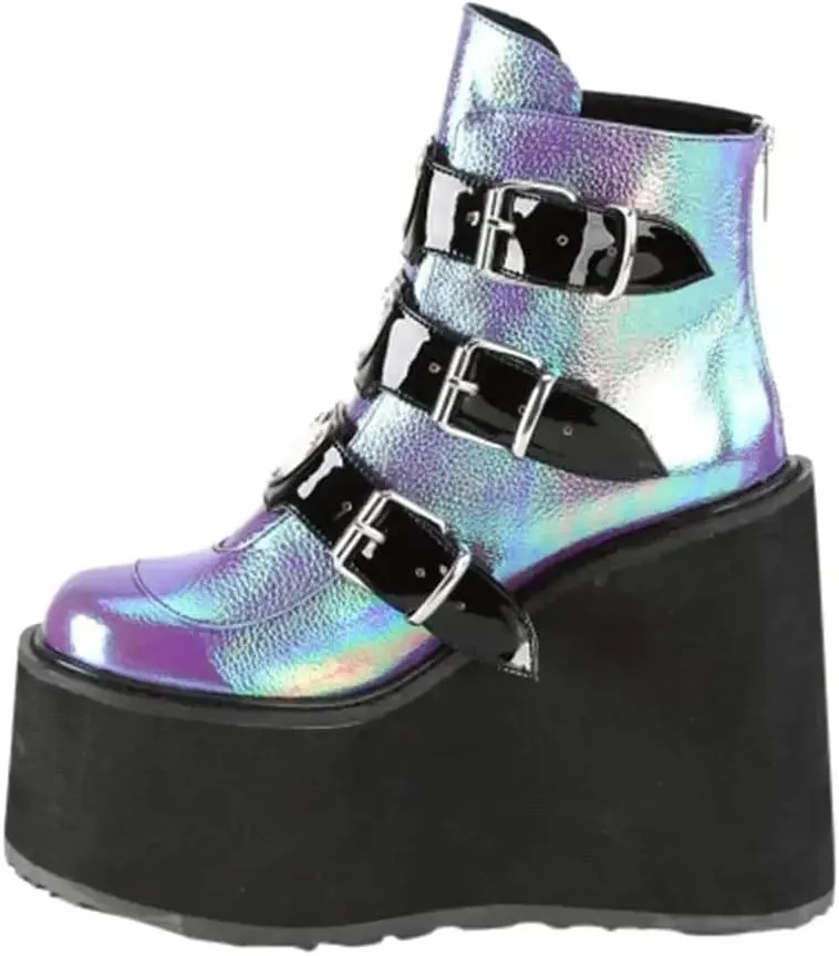 BORAMAX Platform Ankle Boots With Chunky Block Heels for Women Goth Boots Buckle Strap Wedge Motorcycle Platform Chelsea Boot
