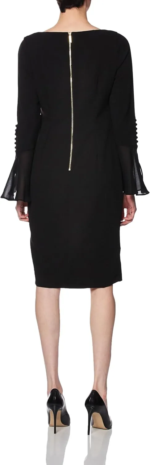 Calvin Klein Women's Chiffon Bell Sleeve Sheath Dress