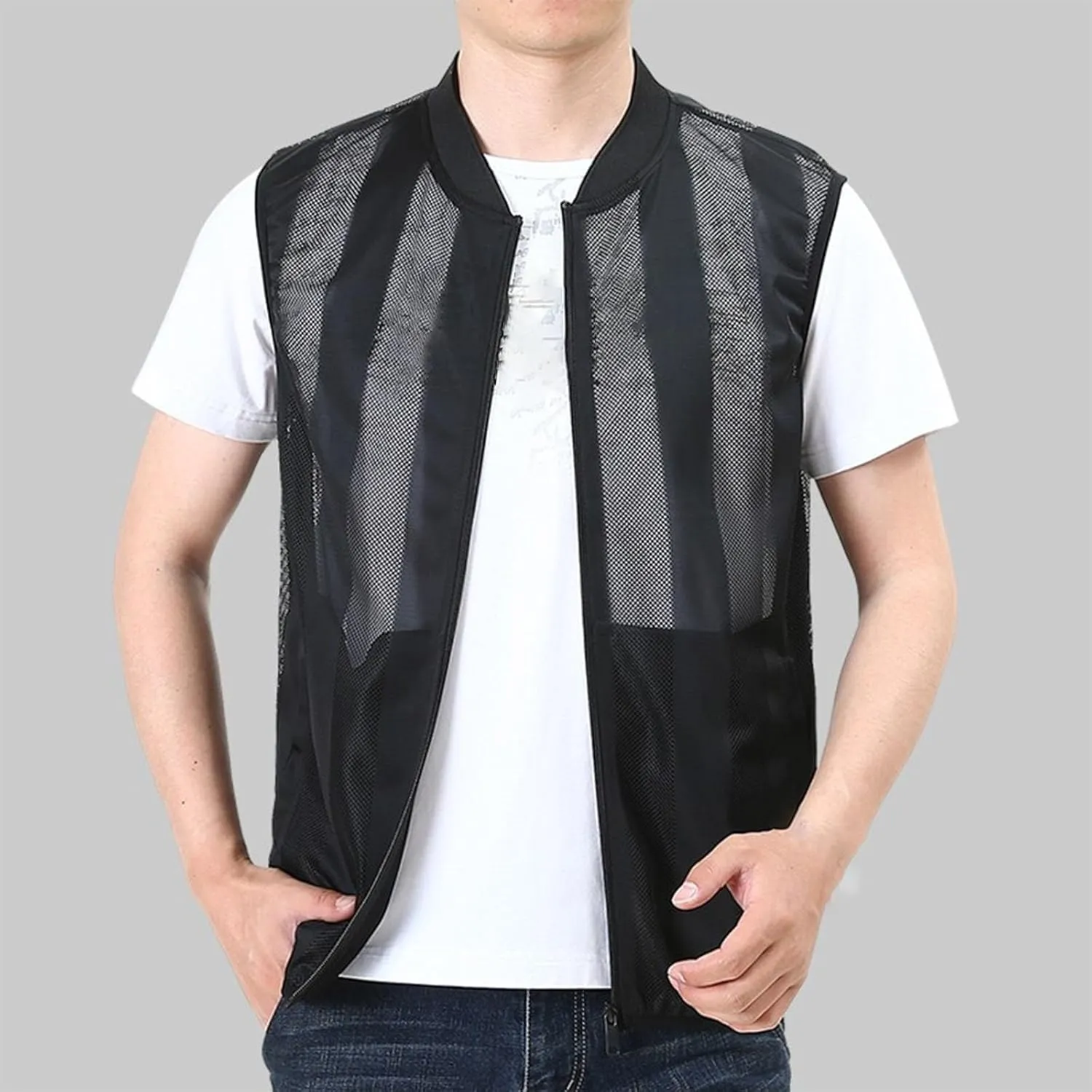 Cambkatl Men's Summer Mesh See Through Zip Vest Casual Lightweight Breathable Fishing Cycling Travel Sleeveless Jackets