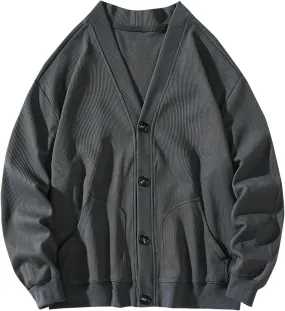 Cardigan Sweaters for Men Winter Button Down Sweaters Lightweight Open Front Cardigan V Neck Knit Sweater with Pockets