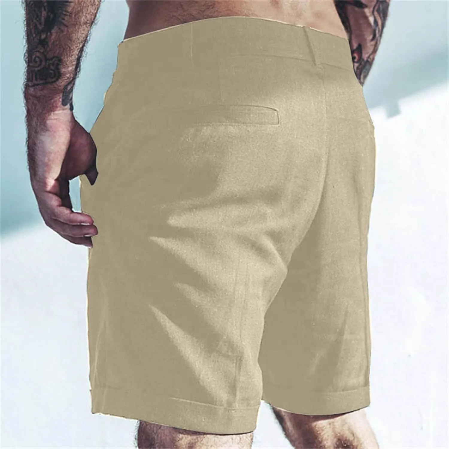 Casual Cotton Linen Shorts for Men Straight Wide Leg Lightweight Lounge Shorts Stretchy Soft Loose-Fit Comfy Short
