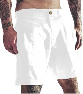 Casual Cotton Linen Shorts for Men Straight Wide Leg Lightweight Lounge Shorts Stretchy Soft Loose-Fit Comfy Short