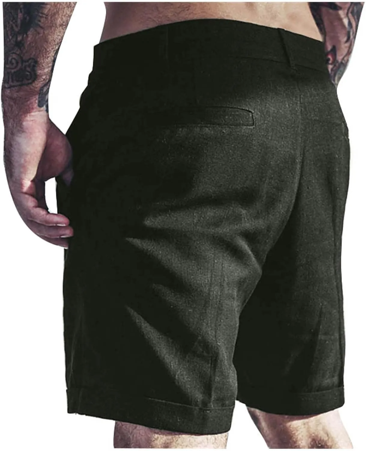Casual Cotton Linen Shorts for Men Straight Wide Leg Lightweight Lounge Shorts Stretchy Soft Loose-Fit Comfy Short