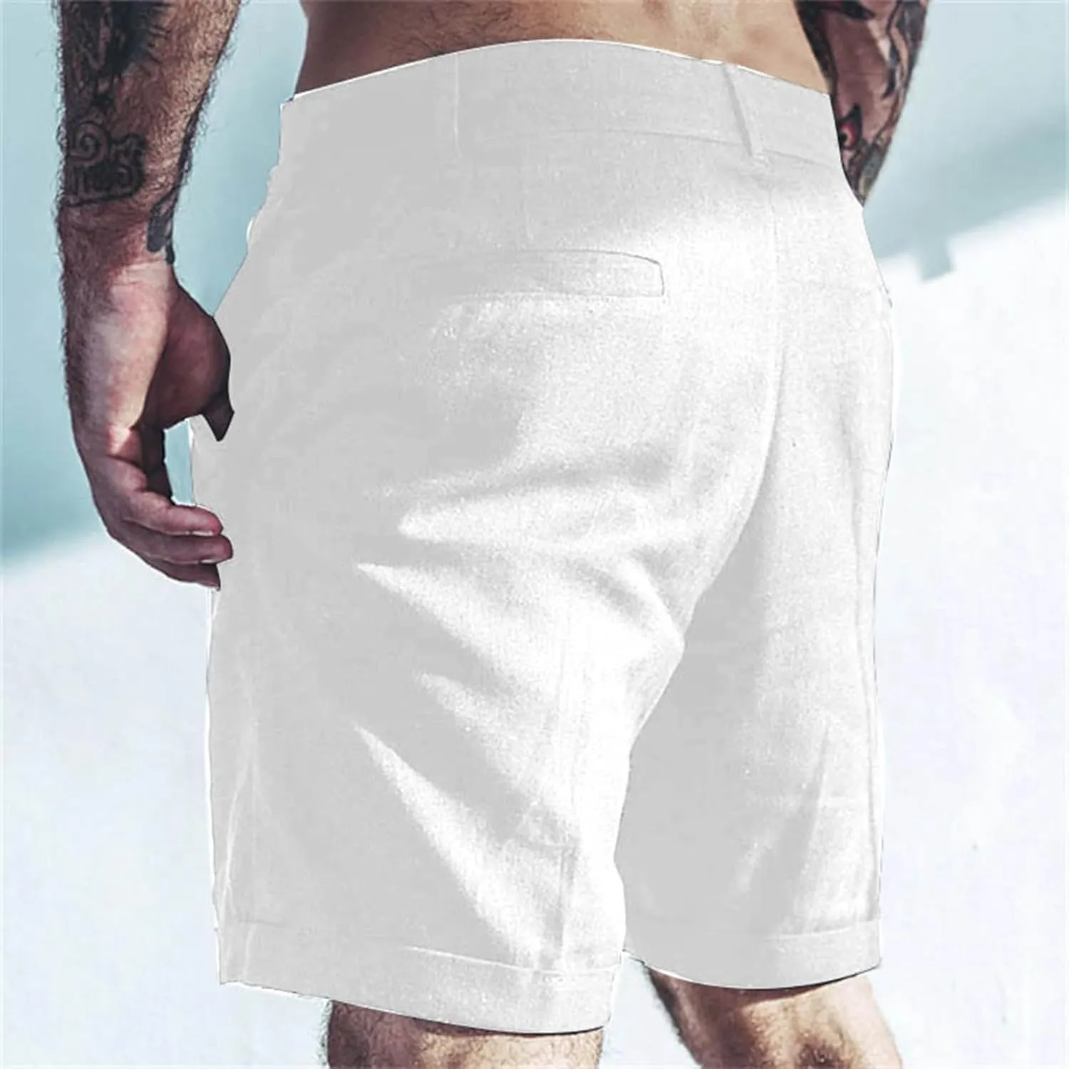 Casual Cotton Linen Shorts for Men Straight Wide Leg Lightweight Lounge Shorts Stretchy Soft Loose-Fit Comfy Short