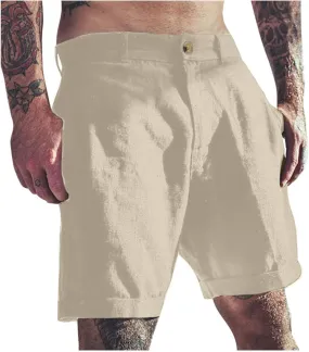 Casual Cotton Linen Shorts for Men Straight Wide Leg Lightweight Lounge Shorts Stretchy Soft Loose-Fit Comfy Short