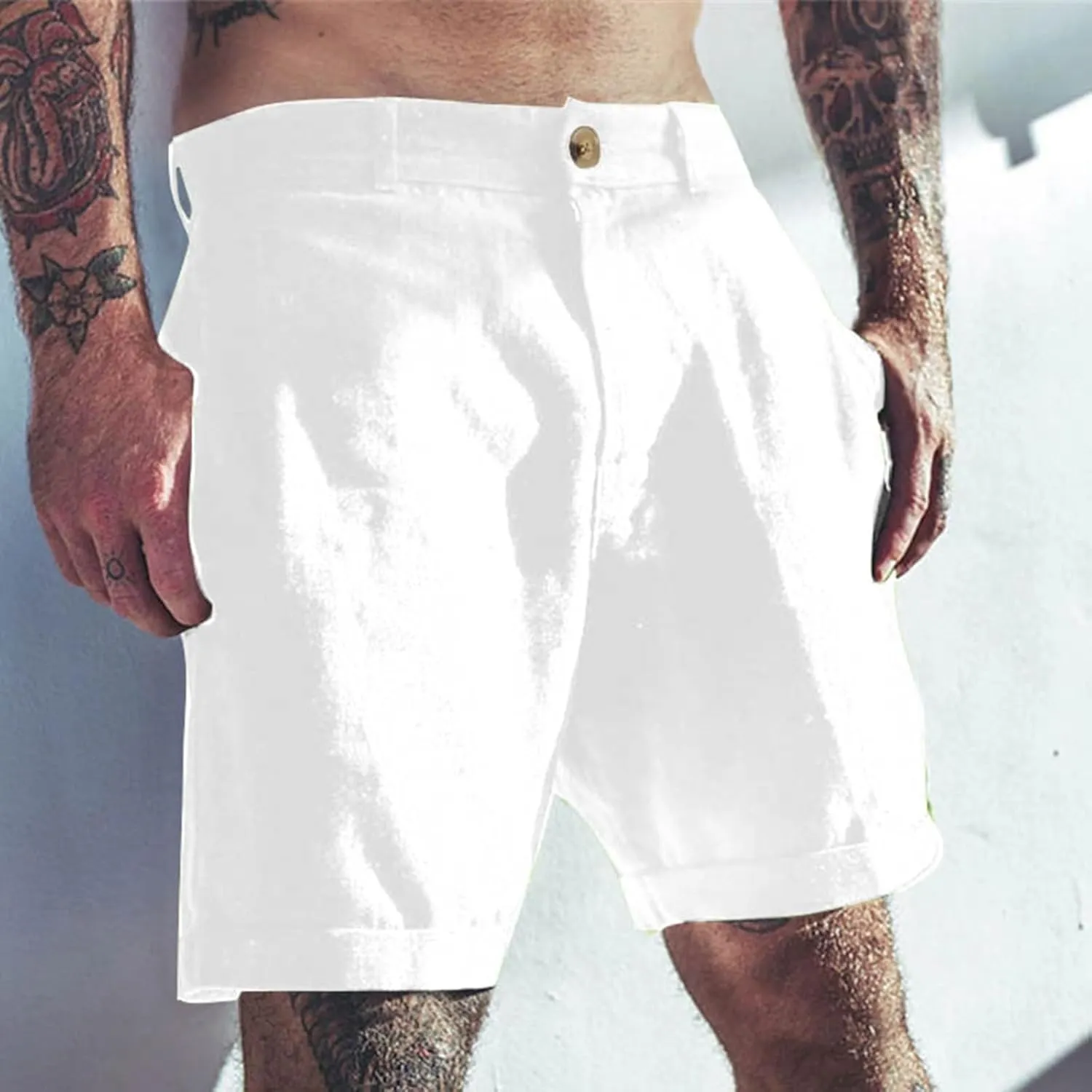 Casual Cotton Linen Shorts for Men Straight Wide Leg Lightweight Lounge Shorts Stretchy Soft Loose-Fit Comfy Short