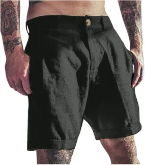 Casual Cotton Linen Shorts for Men Straight Wide Leg Lightweight Lounge Shorts Stretchy Soft Loose-Fit Comfy Short