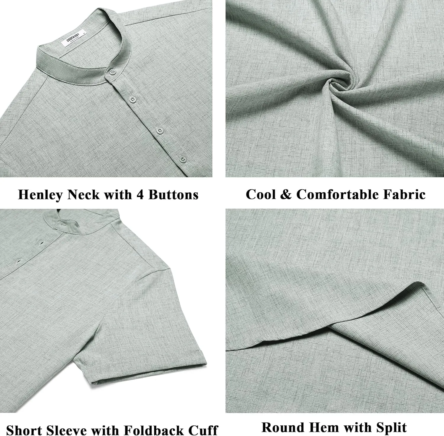 COOFANDY Men's Casual Linen Henley Shirts Short Sleeve Band Collar Summer Beach Vacation T-Shirts