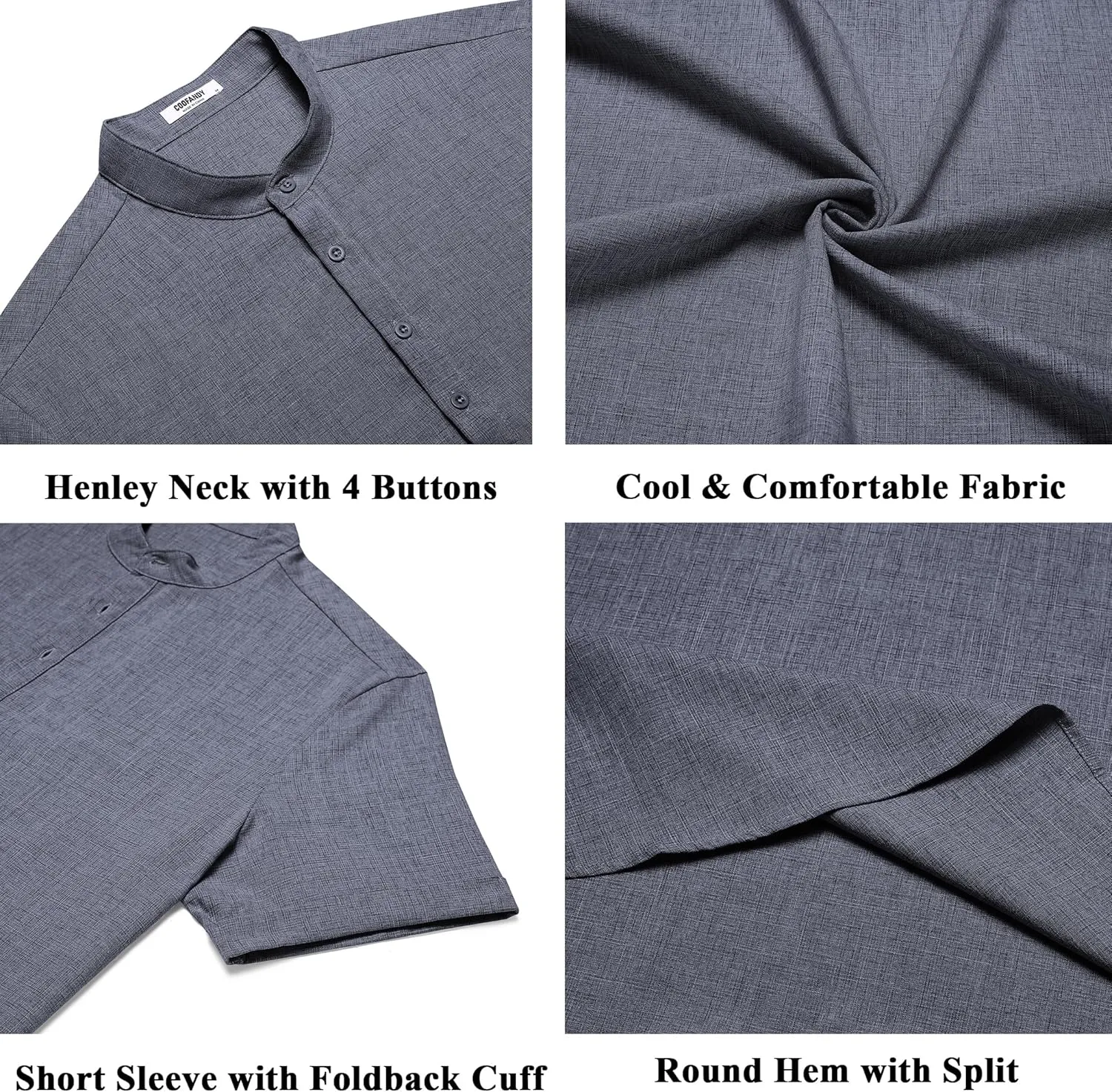 COOFANDY Men's Casual Linen Henley Shirts Short Sleeve Band Collar Summer Beach Vacation T-Shirts