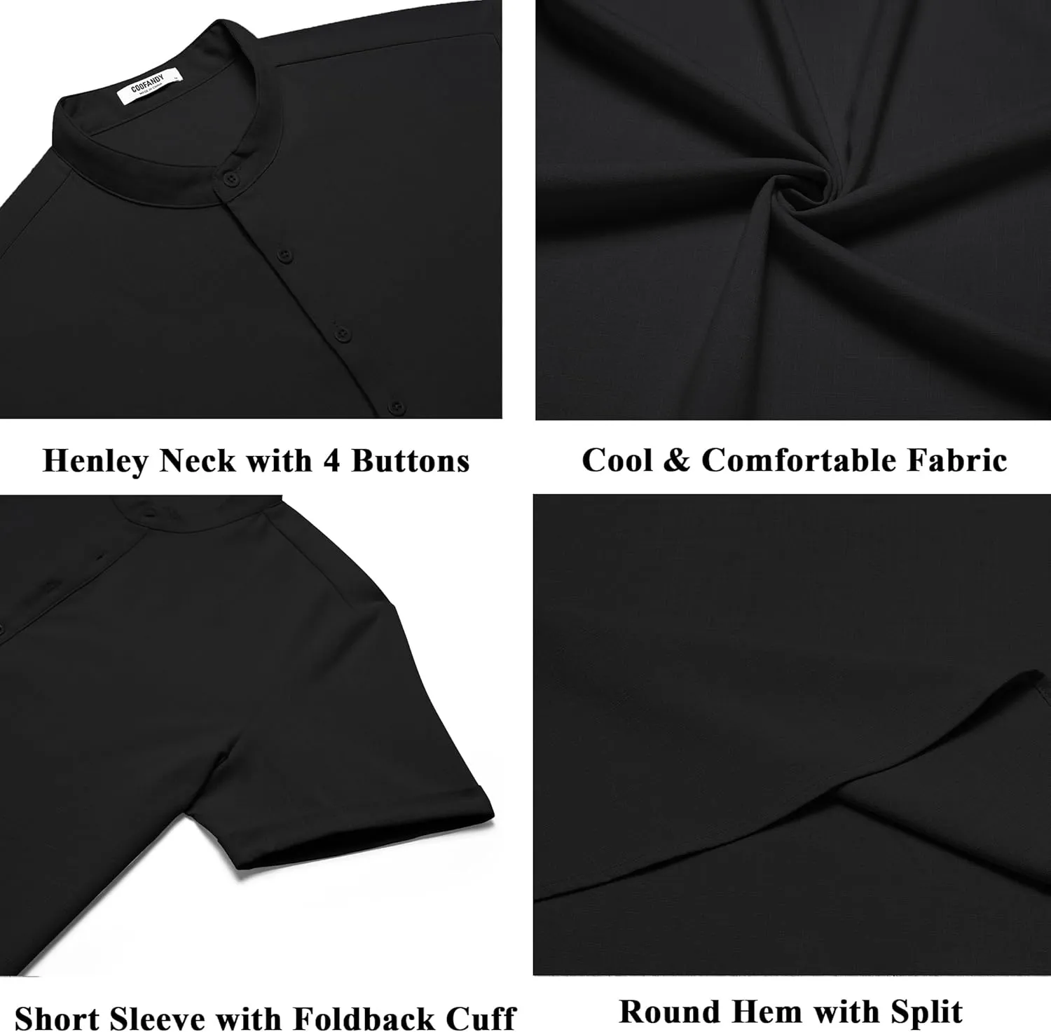 COOFANDY Men's Casual Linen Henley Shirts Short Sleeve Band Collar Summer Beach Vacation T-Shirts