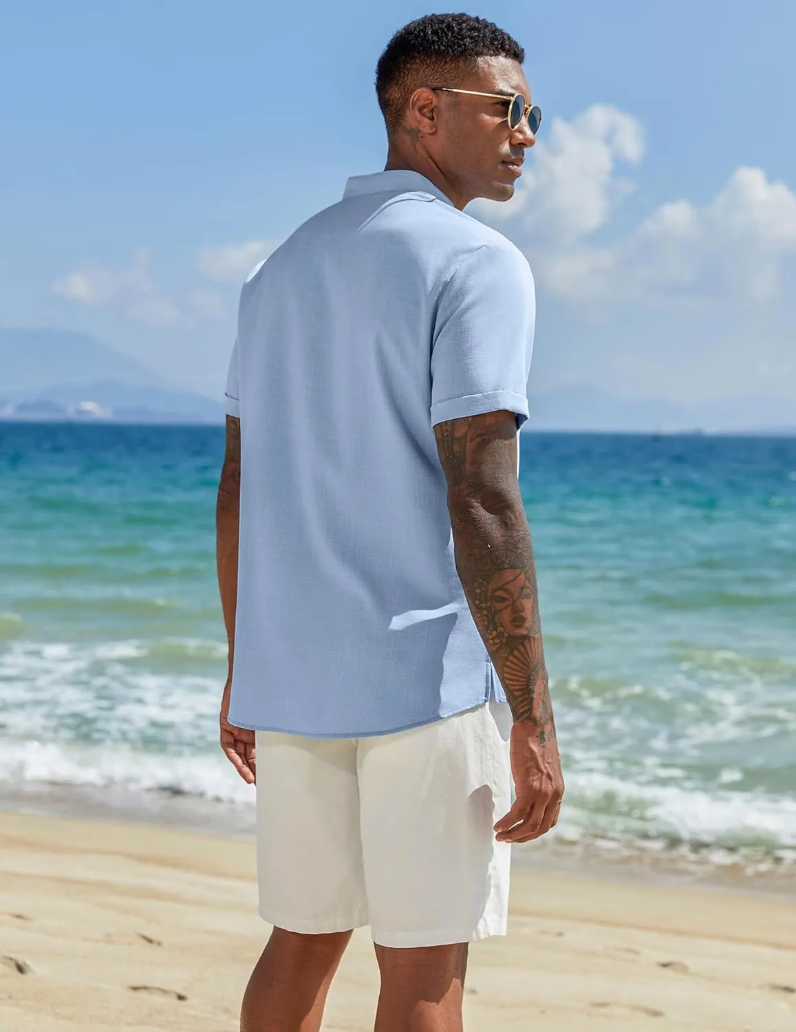COOFANDY Men's Casual Linen Henley Shirts Short Sleeve Band Collar Summer Beach Vacation T-Shirts
