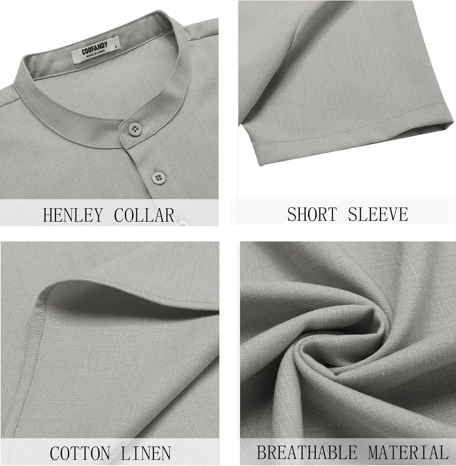 COOFANDY Men's Short Sleeve Henley Shirts Casual Collarless Shirt Band Collar Henley Summer Beach Henley T-Shirt
