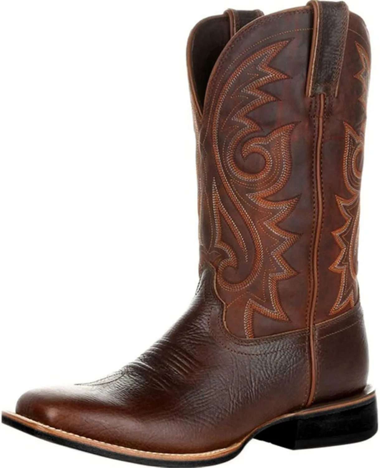 Cowboy Boots for Men,Square Toe Embroidery Work Boots Leather Lightweight Country Western Boots for Men