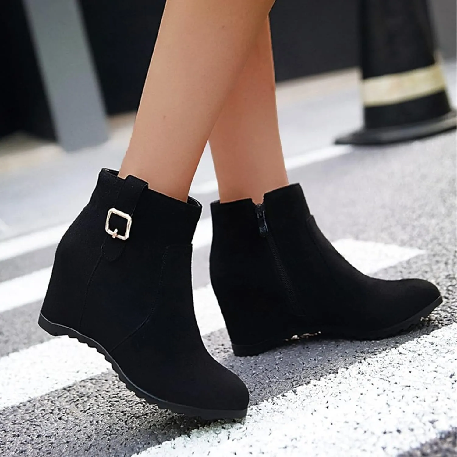 Cowgirl Boots Women Dressy High Heel Short Ankle Booties Peep Toe Platform Boots Slip On Cowgirl Combat Boots 52