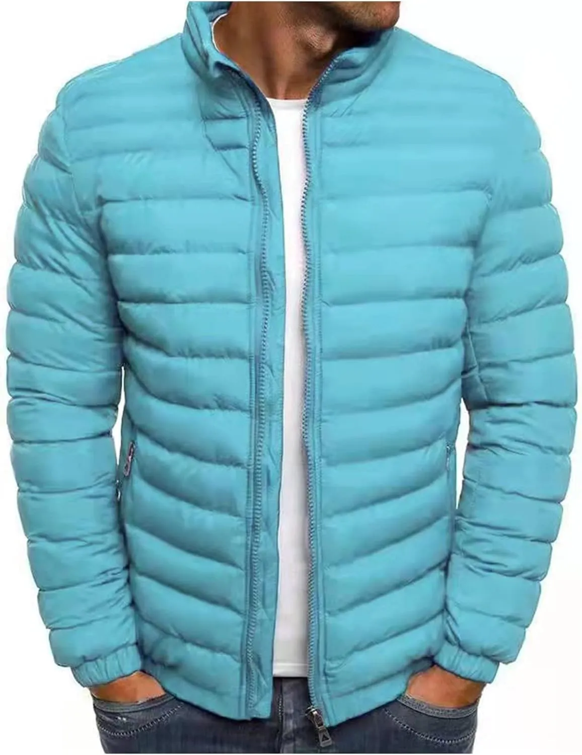 Dgoopd Quilted Jackets for Men Puffer Thick Winter Coats Lightweight Packable Puffer Jacket Warm Windproof Zipper Down Jacket