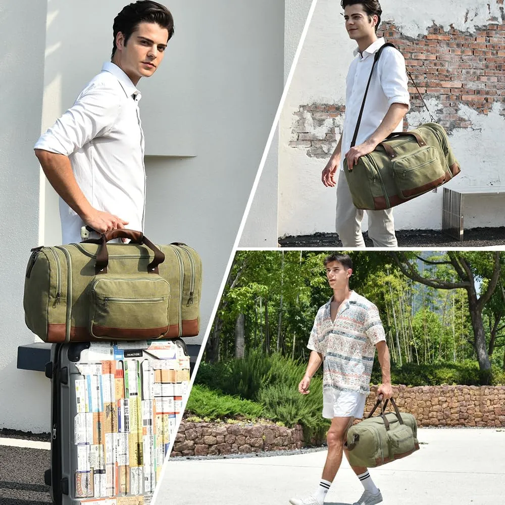 Dimayar Duffle Bag for Men, Expandable to 50L Large-Capacity Weekender, Water-Resistant Mens Duffle Bags for Traveling, Durable Overnight Carry-On, Versatile for Gym and Travel, I Army Green  