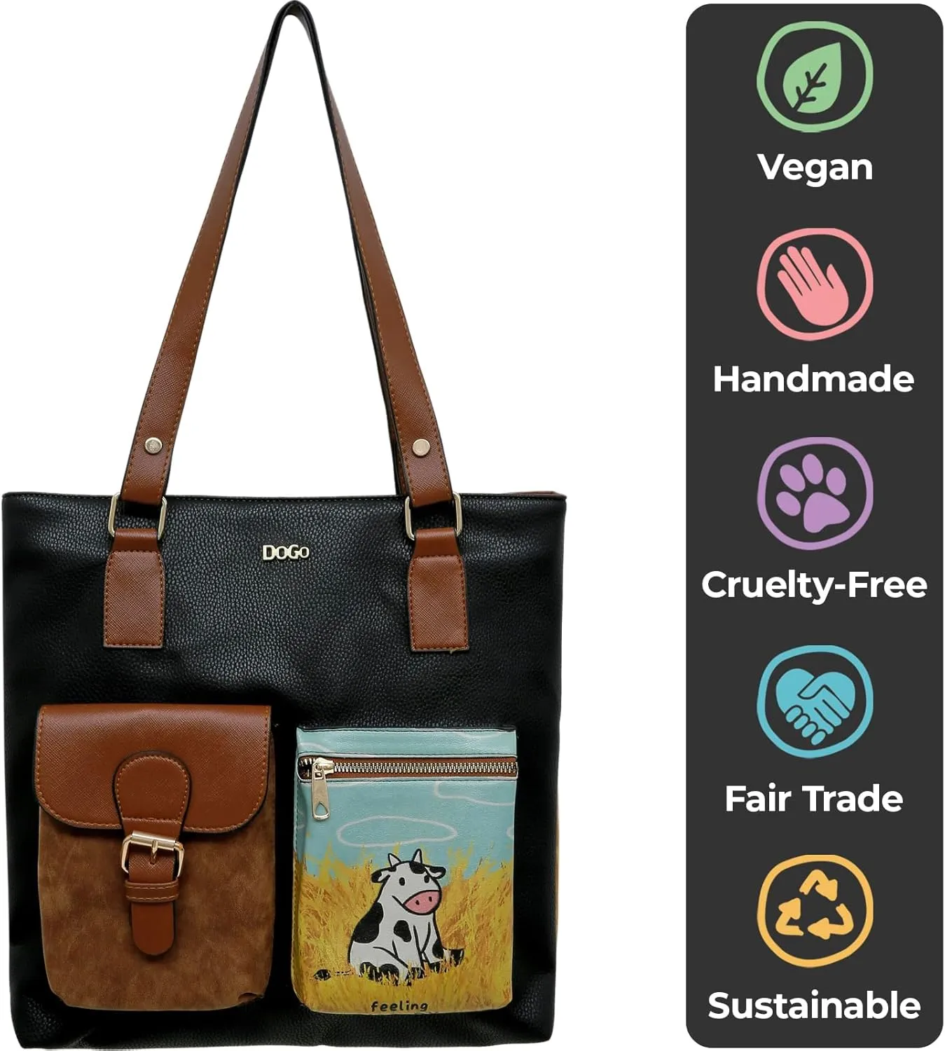 DOGO Multi Pocket Shoulder Bags for Women - Vegan Leather and Unique Design Handmade Womens Bags